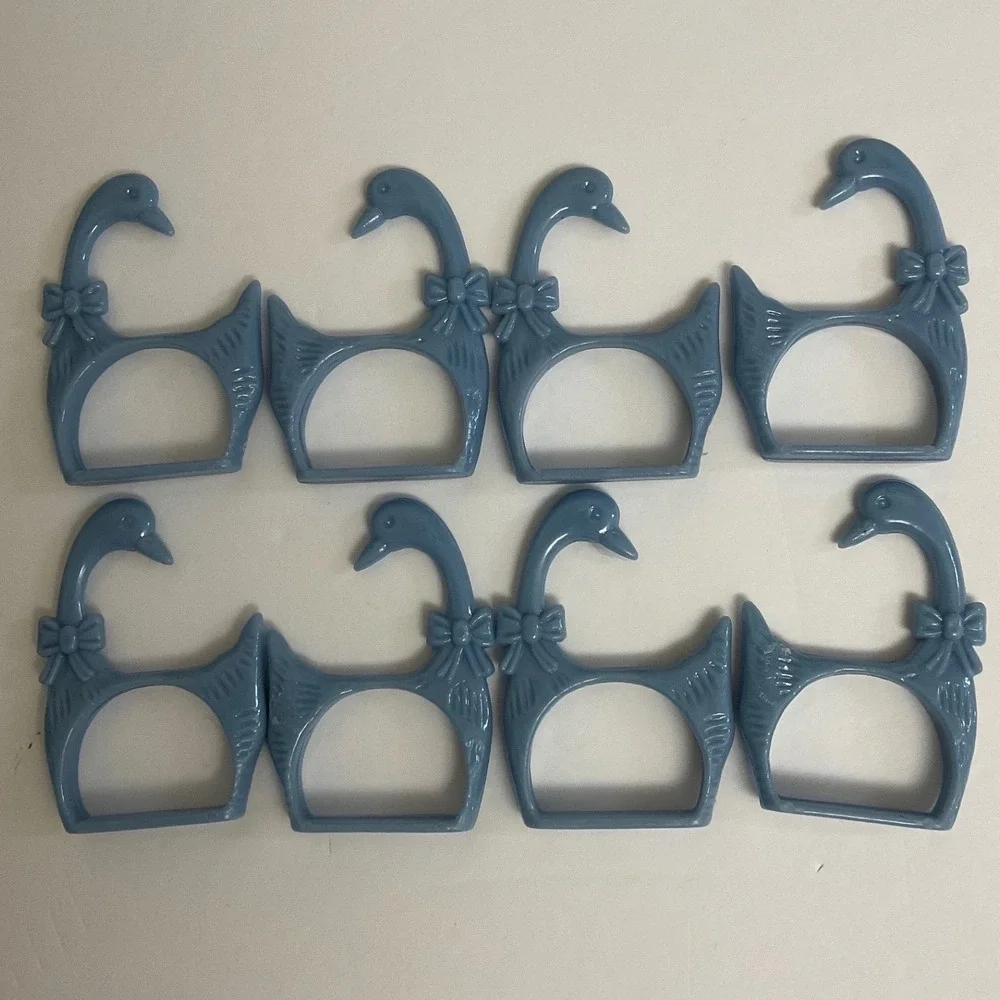 Vintage Goose Napkin Rings Set of 8 Blue Taiwan Durabl Plastic EUC